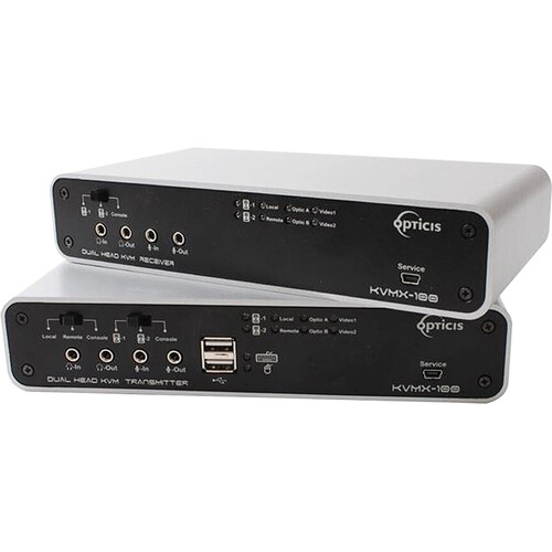 Opticis KVMX-100-TR Dual-Head DVI Optical KVM Extender (Tramitter & Receiver)