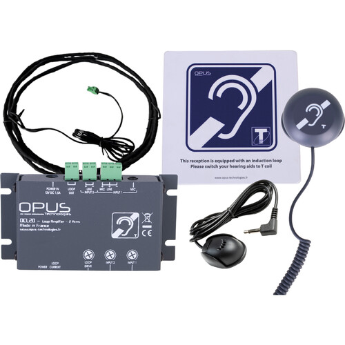 Opus Technologies DCL20-E3 Induction Loop Amplifier Kit with Surface-Mount Microphone & Earphone