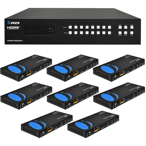 OREI 8x8 HDMI over HDBaseT 4K Extender Matrix with IR/PoC/Scaling (230')