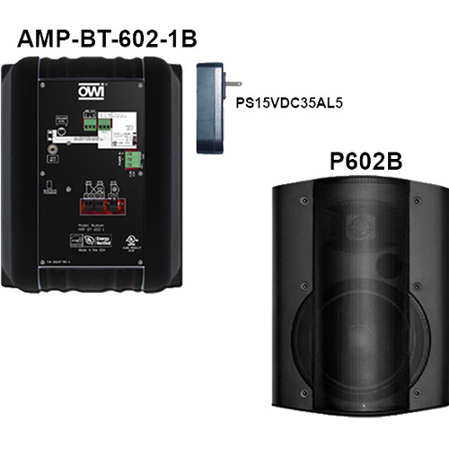 OWI Inc. AMP-BT-602-2B Kit of Two Surface-Mountable Bluetooth Speakers (Black)