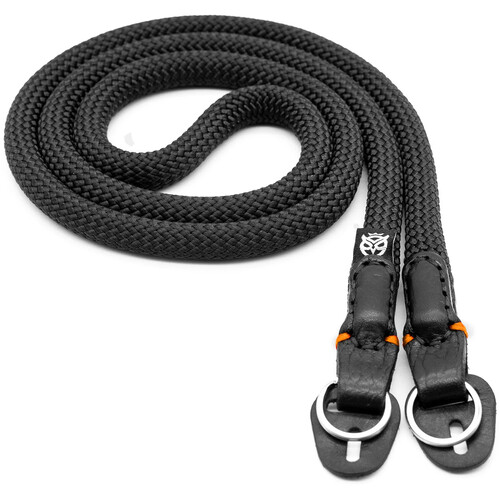 Owlkrown 40" Classic Round Rope Camera Strap (Black with Red Accent, Polished Split Ring)