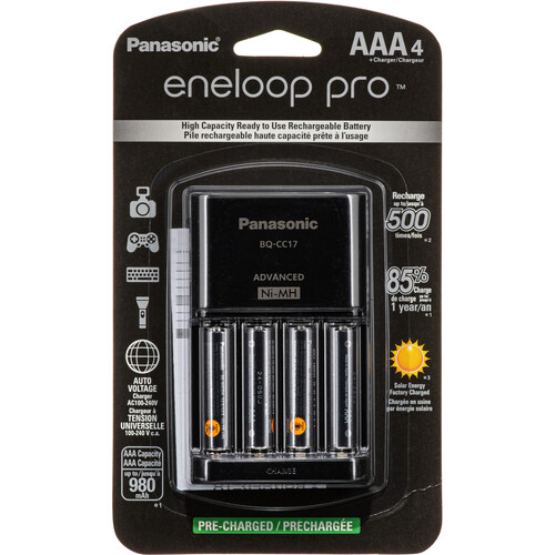 Panasonic eneloop Pro Rechargeable AAA Ni-MH Batteries with Charger (900mAh, 4-Pack)