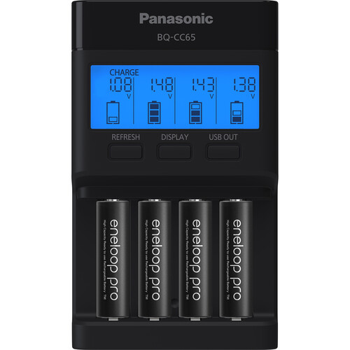 Panasonic BQ-CC65 Quick Charger with 4 AA eneloop pro Batteries
