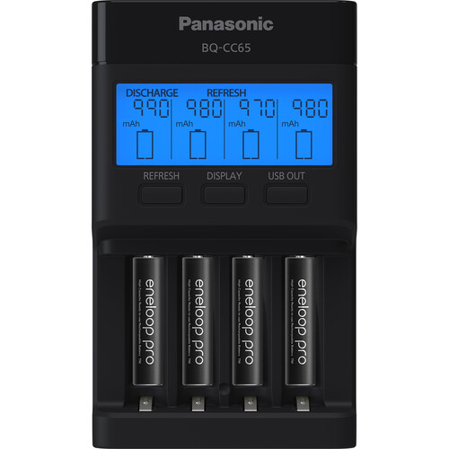 Panasonic BQ-CC65 Quick Charger with 4 AAA eneloop pro Batteries