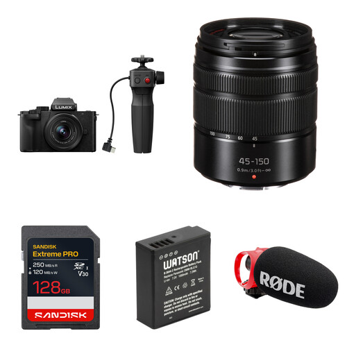 Panasonic LUMIX G100D Mirrorless Camera with 12-32mm f/3.5-5.6 and 45-150mm f/4-5.6 Lenses and Content Creation Kit (Black)