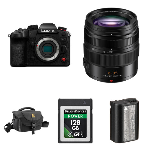 Panasonic LUMIX GH7 Mirrorless Camera with 12-35mm f/2.8 Lens and Essentials+ Kit (Black)