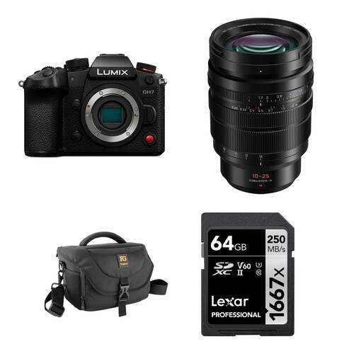 Panasonic LUMIX GH7 Mirrorless Camera with 10-25mm f/1.7 Lens and Basic Bundle (Black)