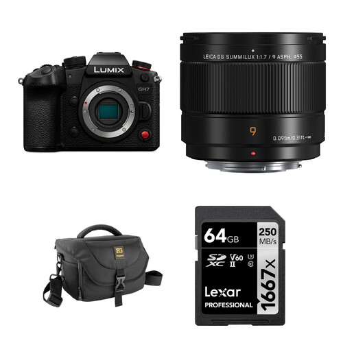 Panasonic LUMIX GH7 Mirrorless Camera with 9mm f/1.7 Lens and Basic Bundle (Black)