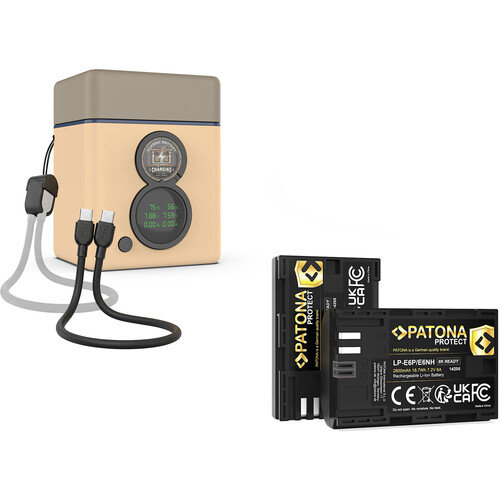 PATONA PROTECT Retro Dual Charger Box with 2 LP-E6P Batteries
