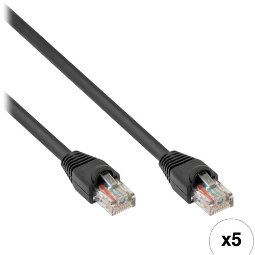 Pearstone Cat 6a Snagless Patch Cable (10', 5-Pack, Black)