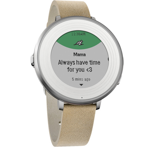 Pebble Time Round Smartwatch (Silver, 14mm Stone Leather Band)