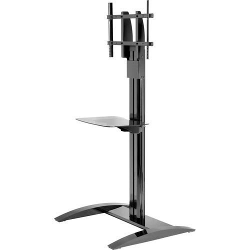 Peerless-AV SmartMount Flat Panel Floor Stand for 32-75" Displays (Black, with Tempered Glass Shelf)