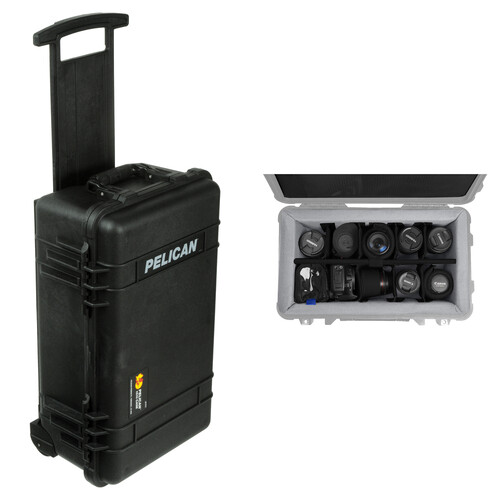 Pelican 1510NF Carry on Case with Porta Brace LongLife Divider Kit (Black)