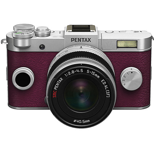 Pentax Q-S1 Mirrorless Digital Camera with 5-15mm Lens (Bright Silver/Burgundy)