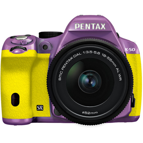 Pentax K-50 Digital SLR Camera with 18-55mm f/3.5-5.6 Lens (Purple/Yellow)