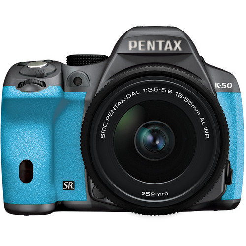 Pentax K-50 DSLR Camera with 18-55mm Lens (Silver/Aqua)