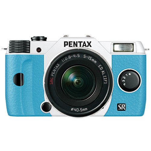Pentax Q10 Compact Mirrorless Camera with 5-15mm Lens (White / Aqua)
