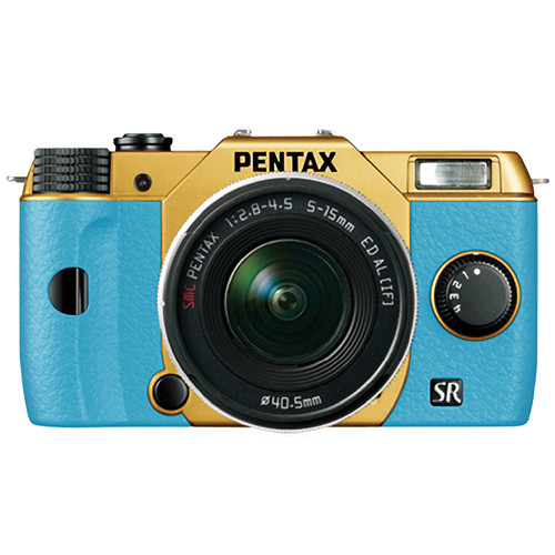 Pentax Q10 Compact Mirrorless Camera with 5-15mm Lens (Gold / Aqua)
