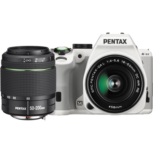 Pentax K-S2 DSLR Camera with 18-50mm & 50-200mm Lenses (White)