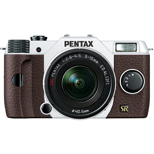 Pentax Q7 Compact Mirrorless Camera with 5-15mm f/2.8-4.5 Zoom Lens (White/Brown)