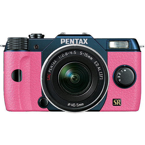 Pentax Q7 Compact Mirrorless Camera with 5-15mm f/2.8-4.5 Zoom Lens (Metal Navy/Pink)