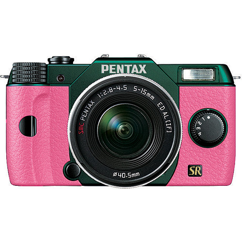 Pentax Q7 Compact Mirrorless Camera with 5-15mm f/2.8-4.5 Zoom Lens (Metal Green/Pink)