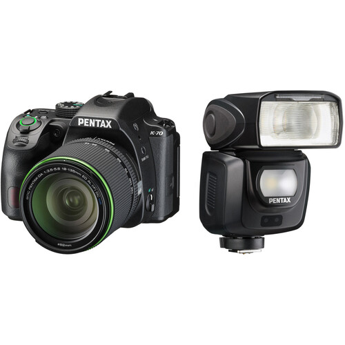 Pentax K-70 DSLR Camera with 18-135mm Lens and AF360FGZ II Flash Kit (Black)