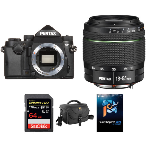 Pentax KP DSLR Camera with 18-55mm Lens and Accessories Kit (Black)