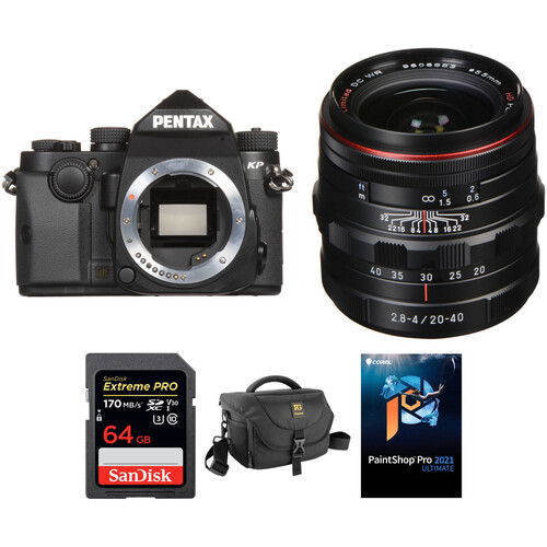 Pentax KP DSLR Camera with 20-40mm Lens and Accessories Kit (Black)
