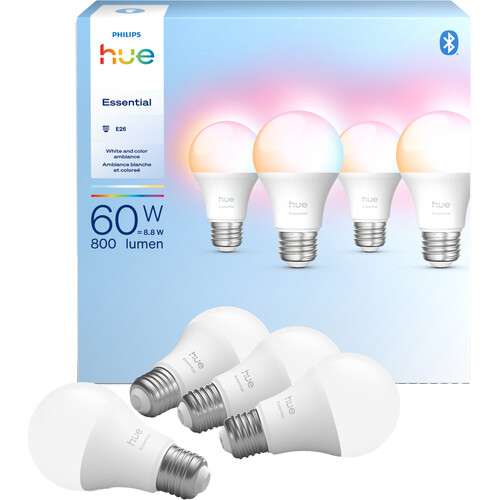 Philips Hue Essential A19 Bulb with Bluetooth (White & Color Ambiance, Matter, 4-Pack)