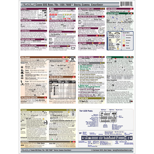 PhotoBert Cheat Sheet for Canon EOS Rebel T6s/760D DSLR Camera