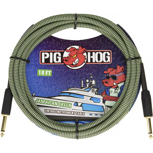 Pig Hog Vintage Series 1/4" Instrument Cable (Jamaican Green, Straight to Straight, 10')