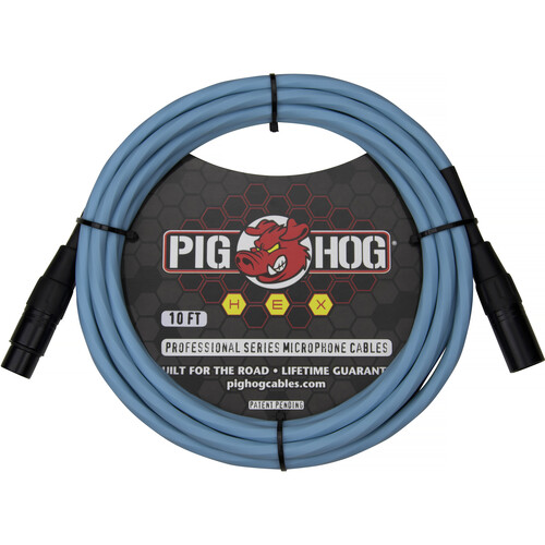 Pig Hog Hex Series XLR Microphone Cable (Daphne Blue, Straight to Straight, 10')