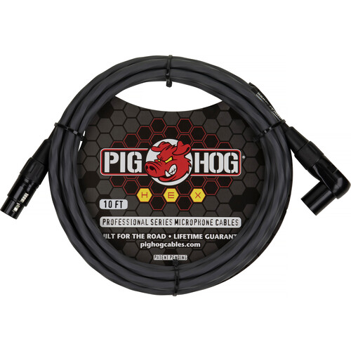 Pig Hog Hex Series XLR Microphone Cable (Gray, Straight to Right Angle, 10')