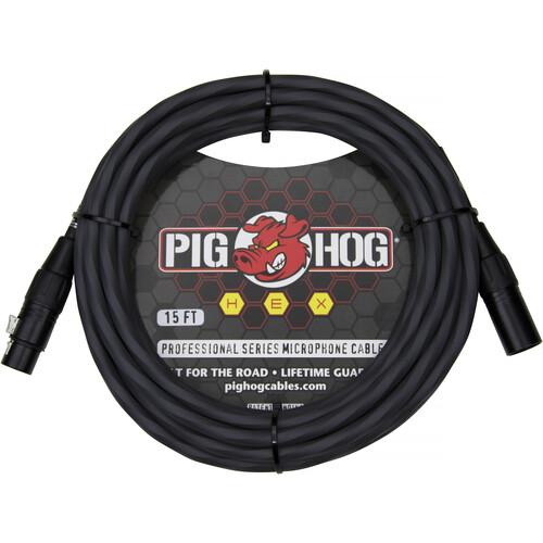 Pig Hog Hex Series XLR Microphone Cable (Gray, Straight to Straight, 15')