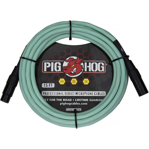 Pig Hog Hex Series XLR Microphone Cable (Seafoam Green, Straight to Straight, 15')