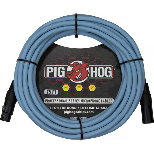 Pig Hog Hex Series XLR Microphone Cable (Daphne Blue, Straight to Straight, 25')