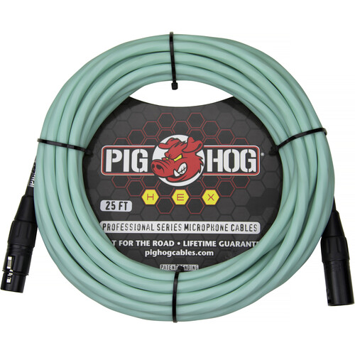 Pig Hog Hex Series XLR Microphone Cable (Seafoam Green, Straight to Straight, 25')