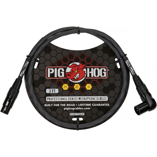 Pig Hog Hex Series XLR Microphone Cable (Gray, Straight to Right Angle, 3')