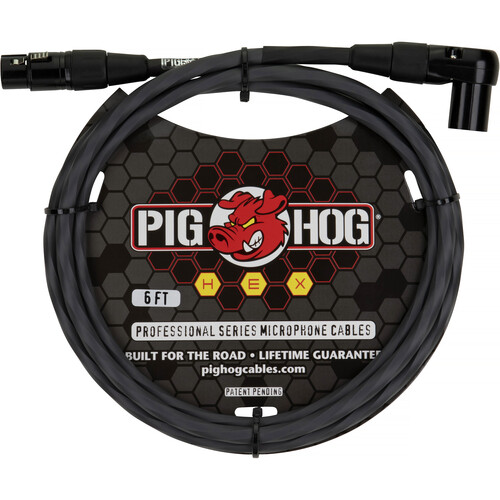 Pig Hog Hex Series XLR Microphone Cable (Gray, Straight to Right Angle, 6')