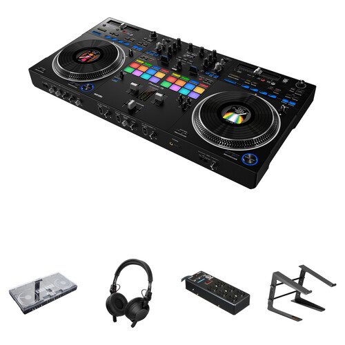 Pioneer DJ DDJ-REV7 2-Channel Serato DJ Pro Controller Kit with Cover, Headphones, Power Strip, and Stand