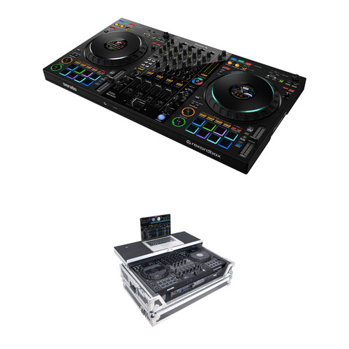 Pioneer DJ DDJ-FLX10 4-Channel DJ Controller with ProX ATA Flight-Style Black/Silver Road Case with Laptop Shelf
