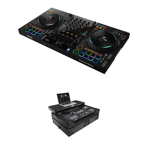 Pioneer DJ DDJ-FLX10 4-Channel DJ Controller with ProX ATA Flight-Style All-Black Road Case with Laptop Shelf
