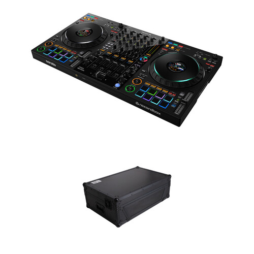 Pioneer DJ DDJ-FLX10 4-Channel DJ Controller with ProX Gig-Ready Series Flight Case with Laptop Shelf, Wheels, and LED