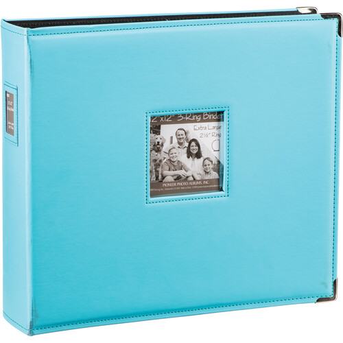 Pioneer Photo Albums T-12JF 12x12" 3-Ring Binder Sewn Leatherette Silver Tone Corner Scrapbook (Blue)