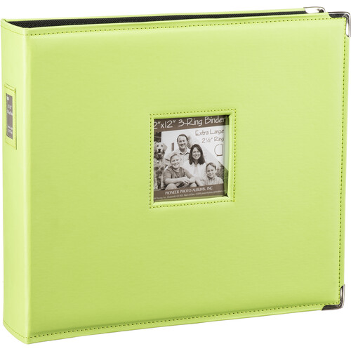 Pioneer Photo Albums T-12JF 12x12" 3-Ring Binder Sewn Leatherette Silver Tone Corner Scrapbook (Green)