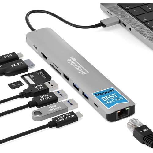Plugable 9-in-1 USB-C Hub with 4K HDMI and 140W Power Delivery Charging