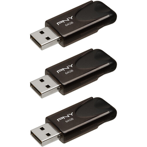 PNY 64GB Attache 4 USB-A 2.0 Flash Drive (3-Pack)