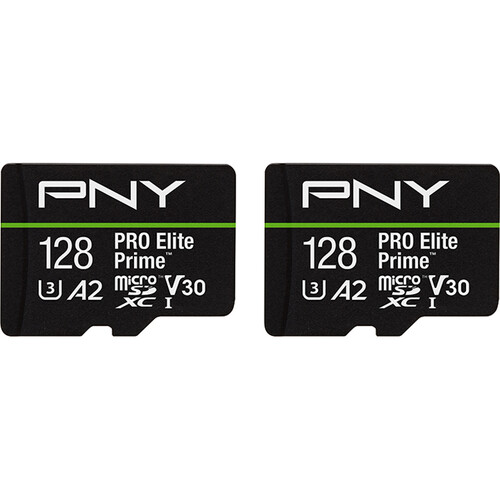PNY 128GB PRO Elite Prime microSDXC Memory Card with SD Adapter (2-Pack)