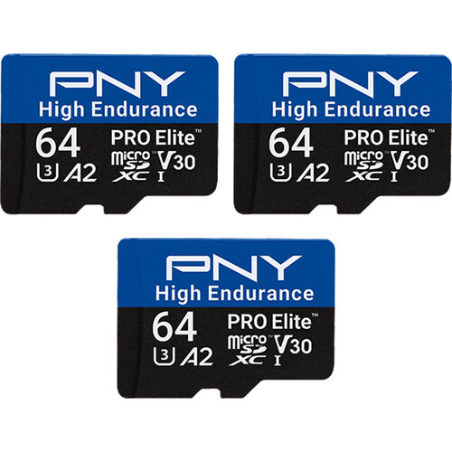 PNY 64GB PRO Elite High Endurance microSDXC Memory Card with SD Adapter (3-Pack)